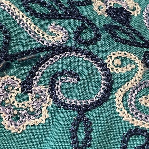 Susan Graver Linen Rayon Long Sleeve Shirt Embroidered & Beaded Teal Green XL - Picture 10 of 10